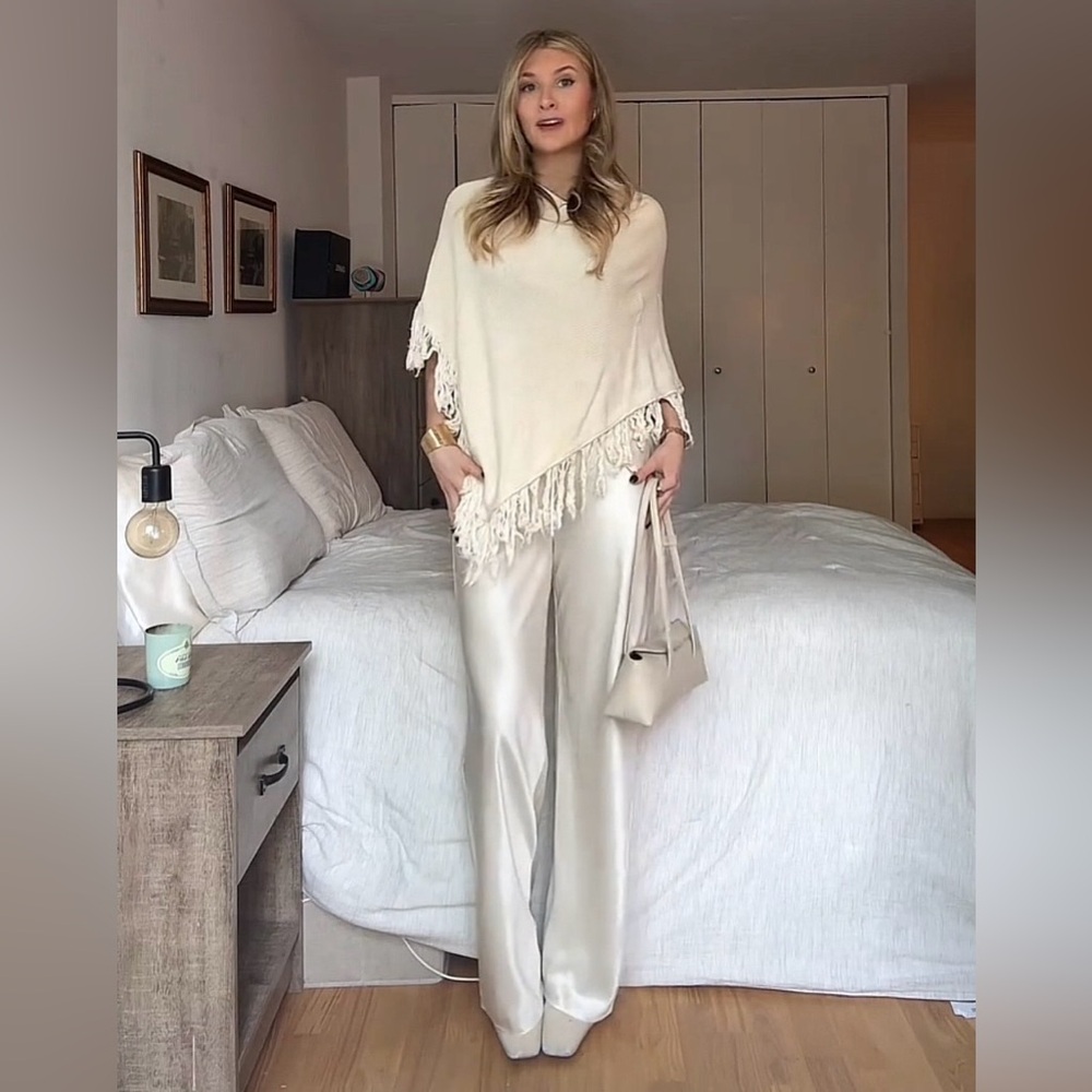 Reformation Cream Satin Wide-Leg Pants XS